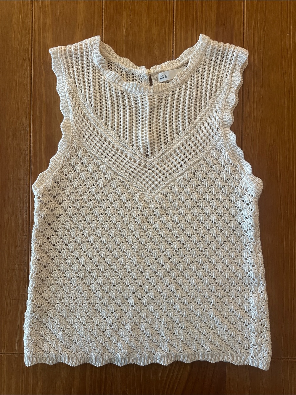 Open-Knit Sleeveless Tank Top - Cream